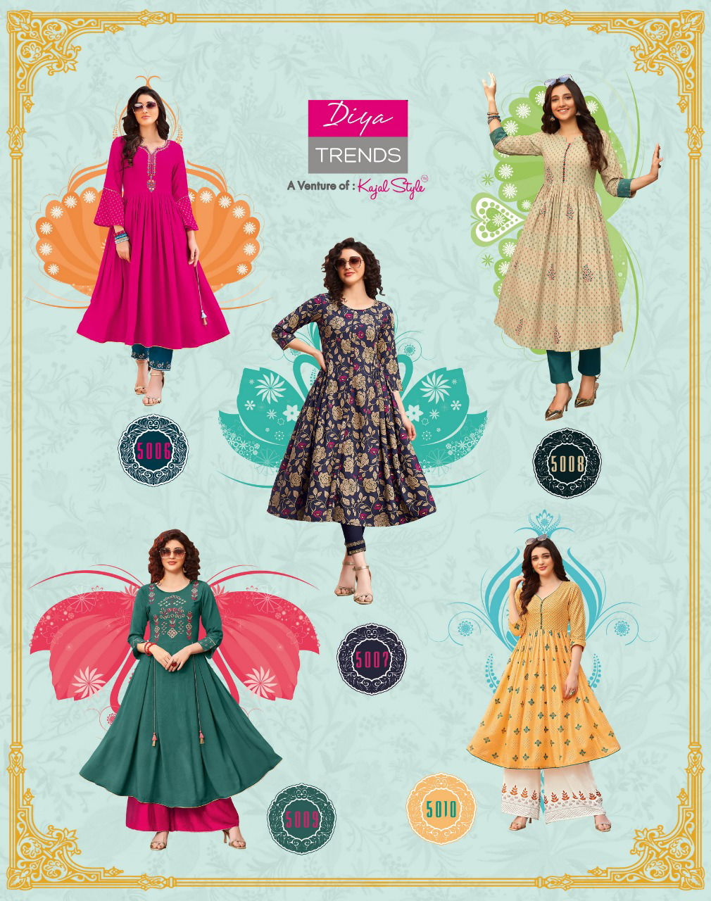 Ethnicity 5 Latest Designer Heavy Festive Wear Long Gown Style Rayon And Embroidery Work Long Kurtis Collection
